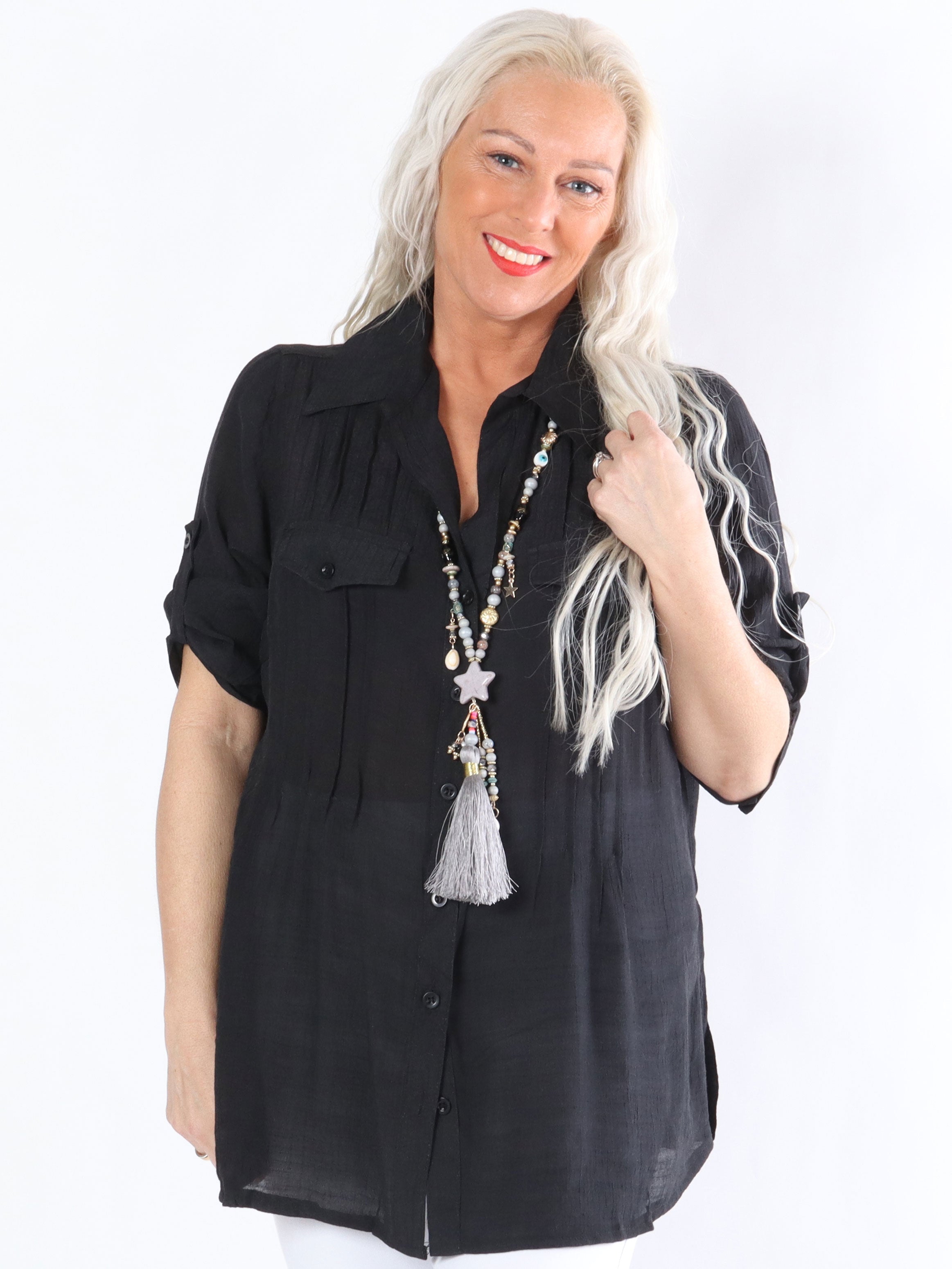 Wilma - Svart söt skjorta med fickor